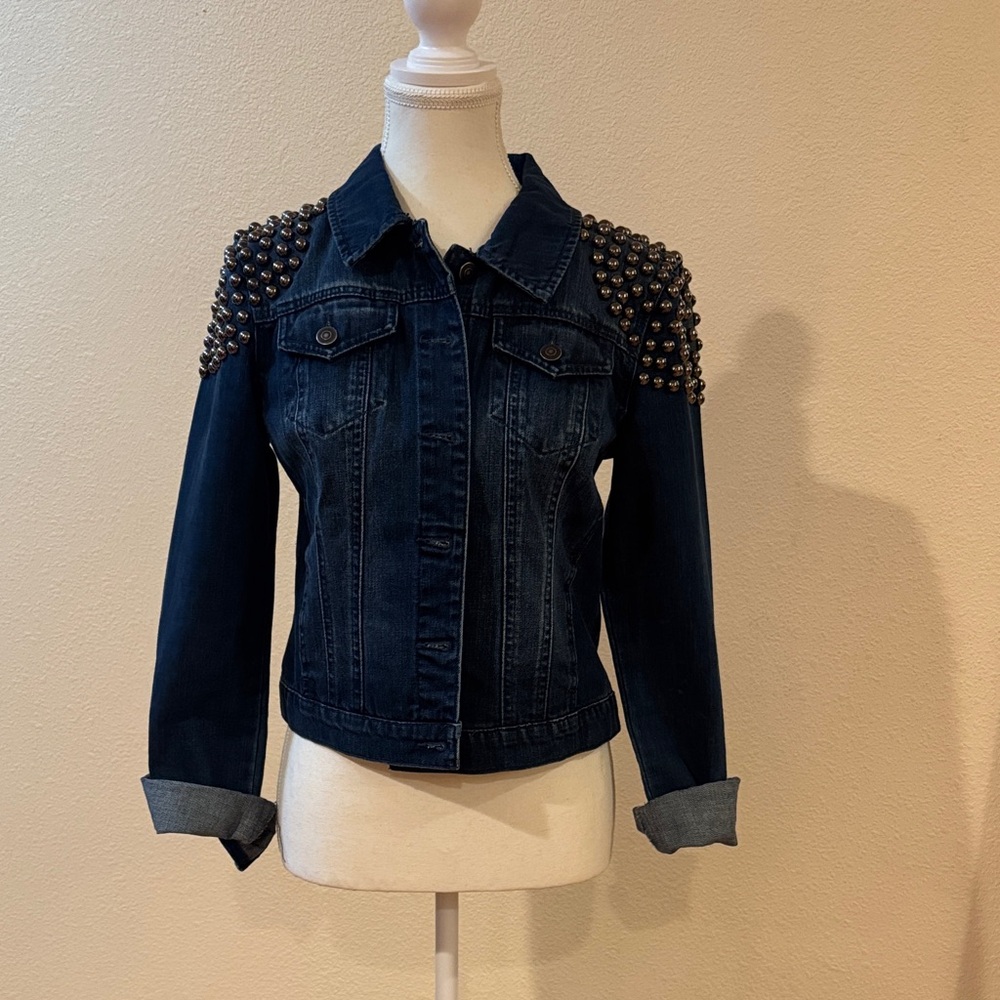 Blue Revival- Elegant Dark Blue Studded Jean Jacket